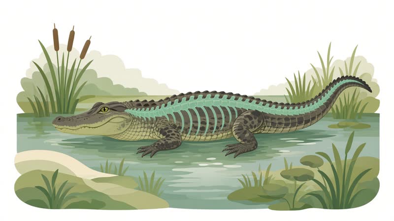 Illustration of an alligator with a highlighted backbone showing it is a vertebrate
