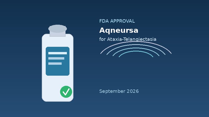 Illustration of an approved medicine bottle representing FDA approval of Aqneursa for ataxia-telangiectasia