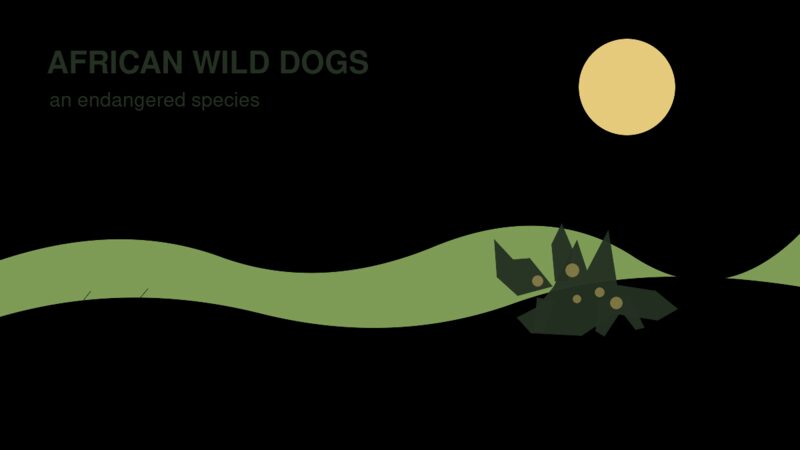 Illustrated African wild dog on the savanna