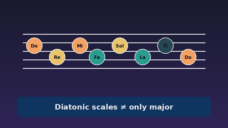Graphic of diatonic scale notes on a staff showing Do Re Mi Fa Sol La Ti Do