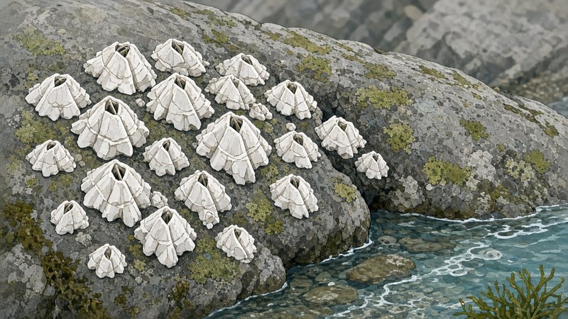 Acorn barnacles clustered on a rocky tide-pool shore