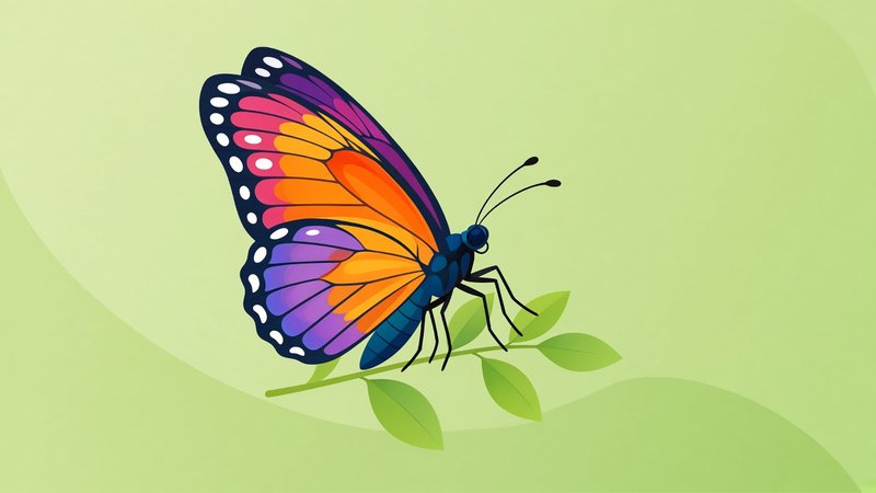 Illustration of a colorful butterfly on a leafy stem