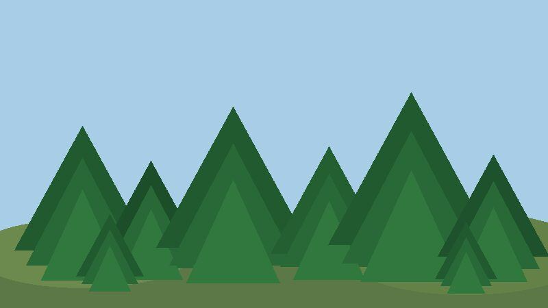 Illustration of evergreen conifer trees against a blue sky