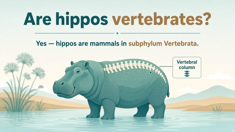 Infographic answering whether hippos are vertebrates, with a hippo and vertebral column label