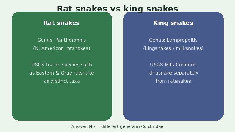 Infographic comparing rat snakes (Pantherophis) and king snakes (Lampropeltis)