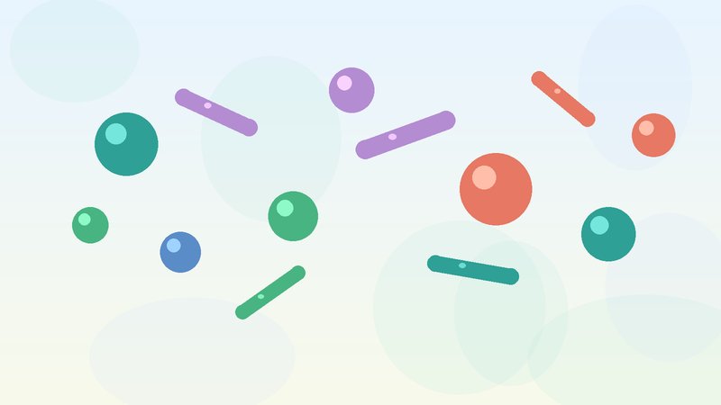 Stylized illustration of colorful beneficial bacteria microbes on a soft blue background