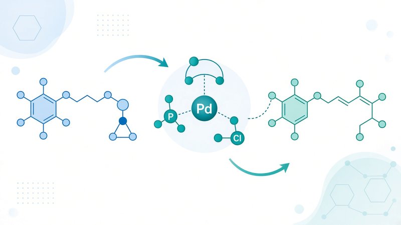 Diagram of a palladium-catalyzed cross-coupling reaction joining two organic fragments