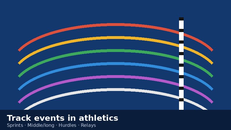 Illustration of colorful athletics track lanes approaching a finish line