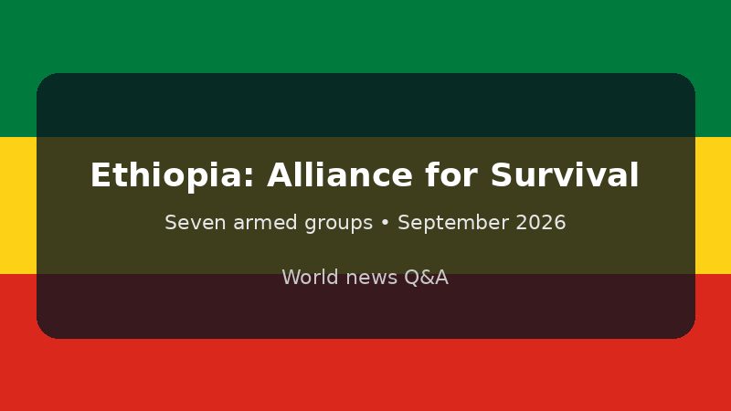 Abstract Ethiopian flag colors with text about the Alliance for Survival, September 2026