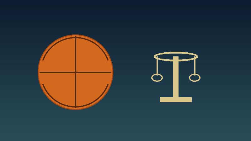 Basketball and scales of justice illustration for NBA Clippers penalties