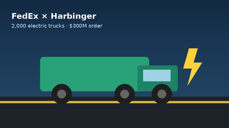 Illustration of electric delivery trucks for FedEx Harbinger order