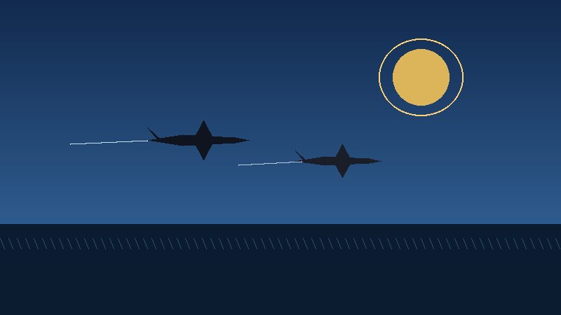 Illustration of two fighter jets over a Nordic sea under a dusk sky