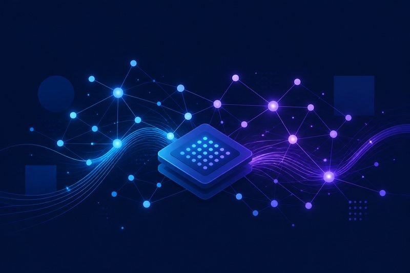 Abstract illustration of an AI microchip with neural network connections