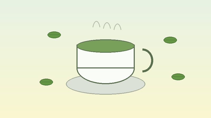 Cup of herbal tea with green leaves