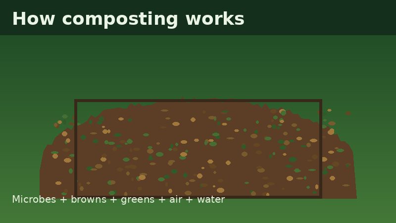 Illustration of a backyard compost pile with browns and greens