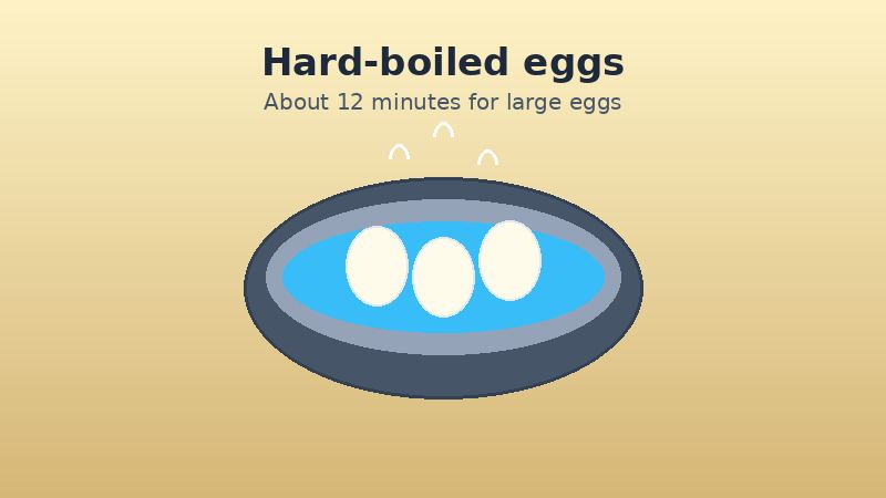 Illustration of eggs cooking in a pot of hot water for hard-boiling