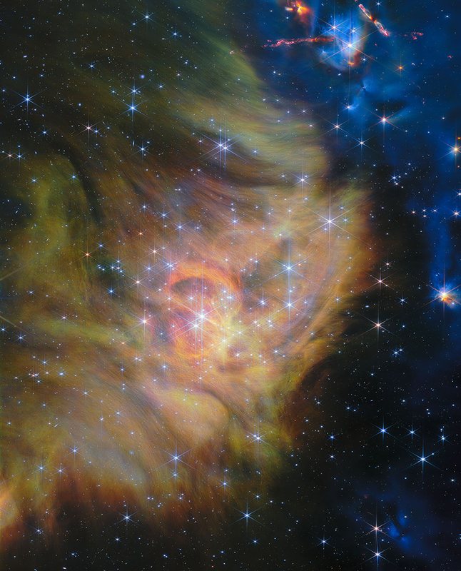 NASA James Webb image of the star-forming region IC 348 with young stars and surrounding gas and dust