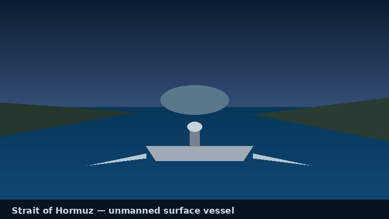 Illustration of an unmanned surface vessel in the Strait of Hormuz