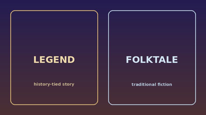 Illustration contrasting legend and folktale storytelling genres