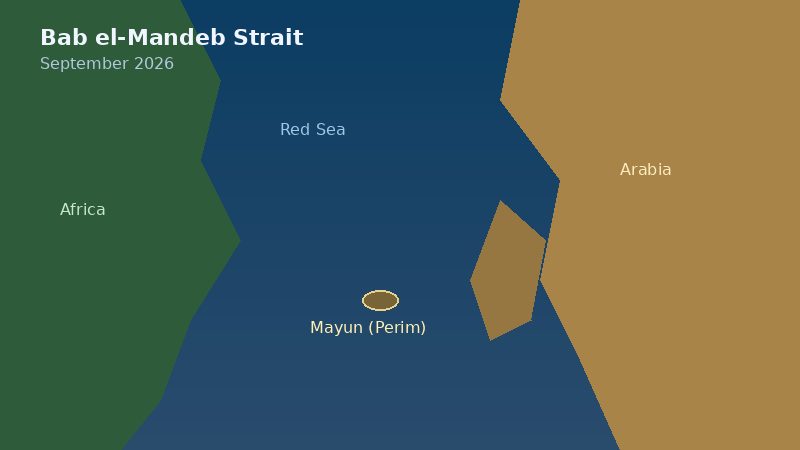 Stylized map of Mayun (Perim) island in the Bab el-Mandeb Strait