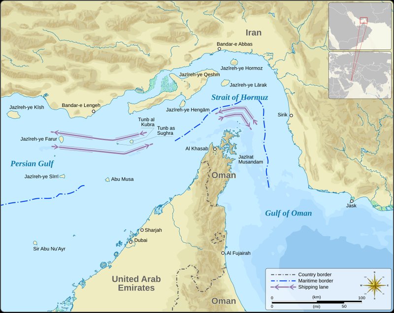 Map of the Strait of Hormuz oil shipping chokepoint