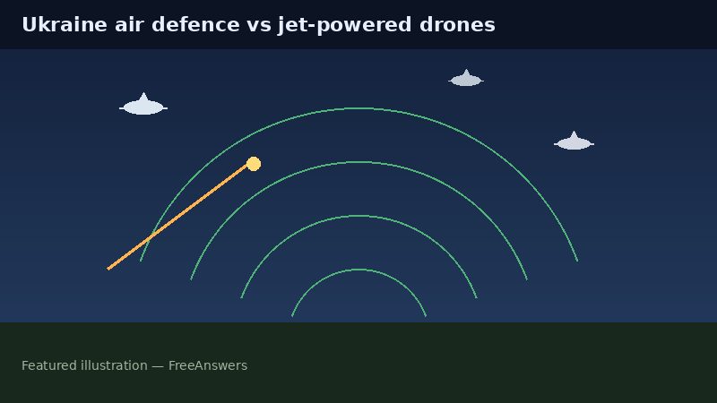 Illustration of radar arcs and jet-powered drones over Ukraine air defence
