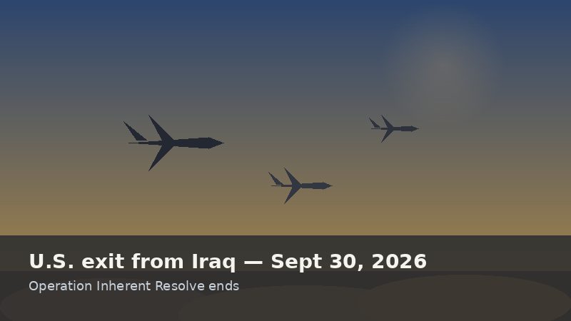 Illustration of aircraft over a desert horizon representing the U.S. military withdrawal from Iraq in September 2026
