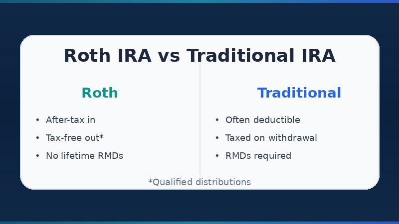 Comparison chart of Roth IRA versus traditional IRA tax treatment