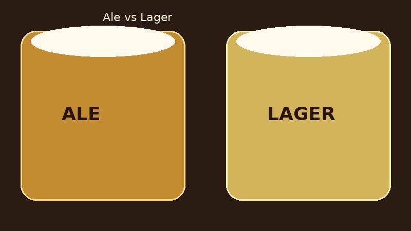 Side-by-side illustration labeled Ale and Lager