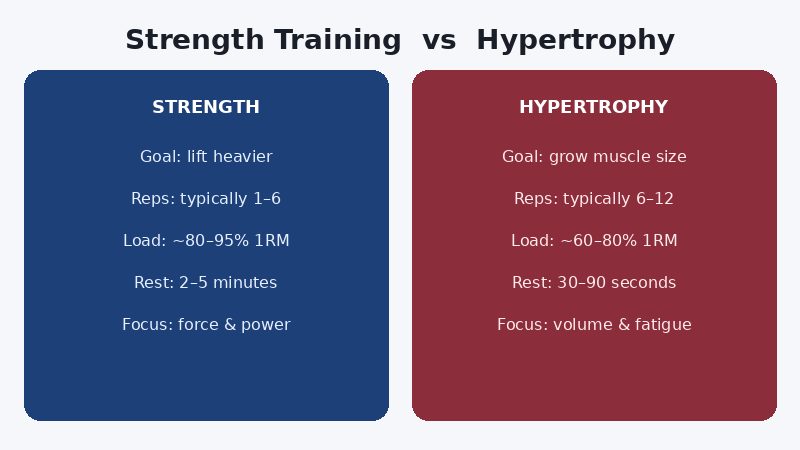 Comparison chart of strength training versus hypertrophy training