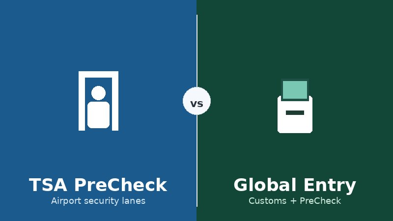 Side-by-side comparison of TSA PreCheck airport security and Global Entry customs kiosk