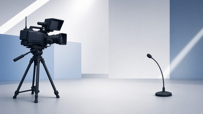 Broadcast camera and microphone in an empty TV studio