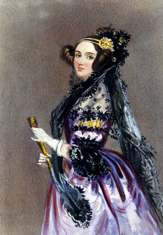 Watercolour portrait of Ada Lovelace holding a fan, by Alfred Edward Chalon, about 1840