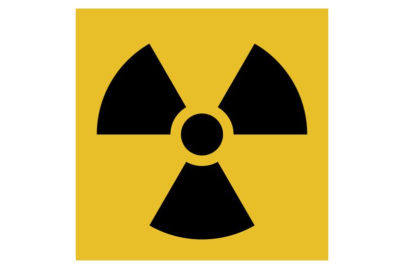 Yellow and black radiation warning trefoil symbol