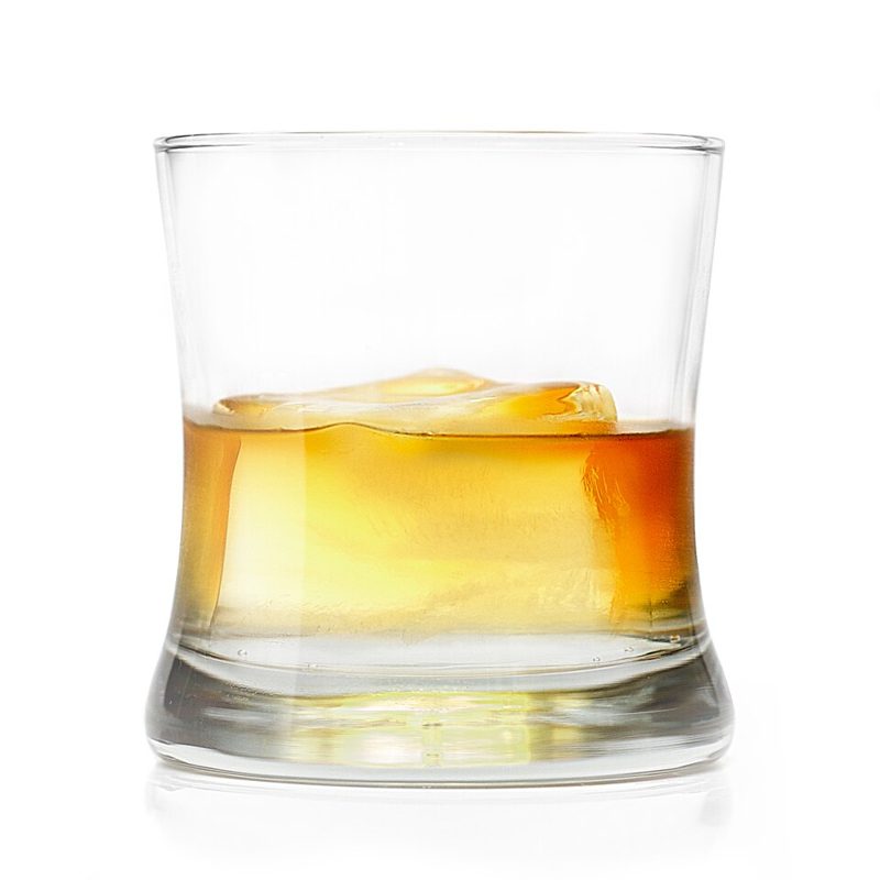 A glass of whiskey served over ice