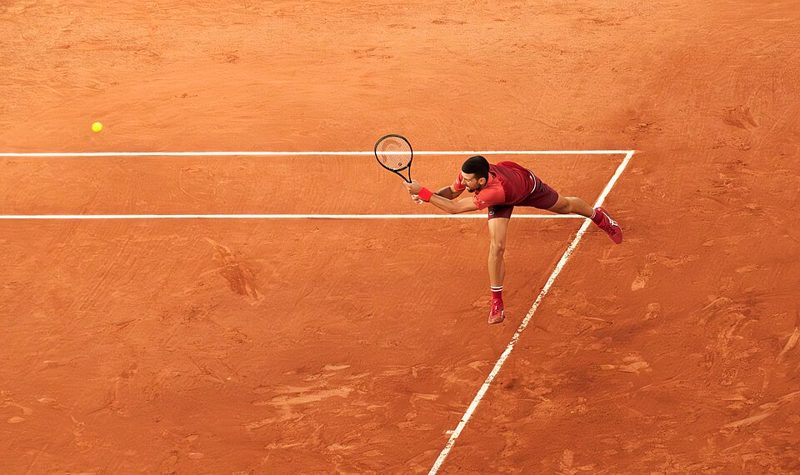 Novak Djokovic playing at Roland-Garros in May 2024