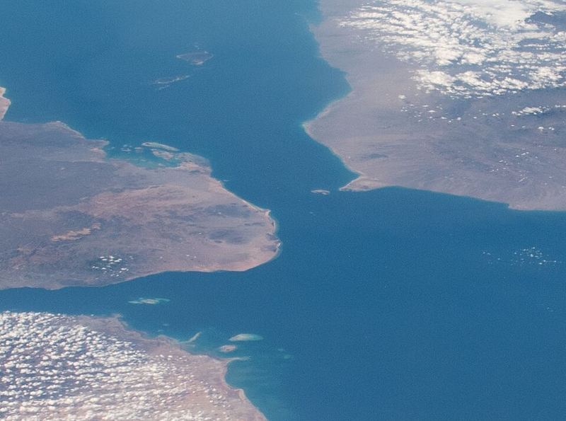 View of the Bab el-Mandeb Strait between Yemen and the Horn of Africa from space
