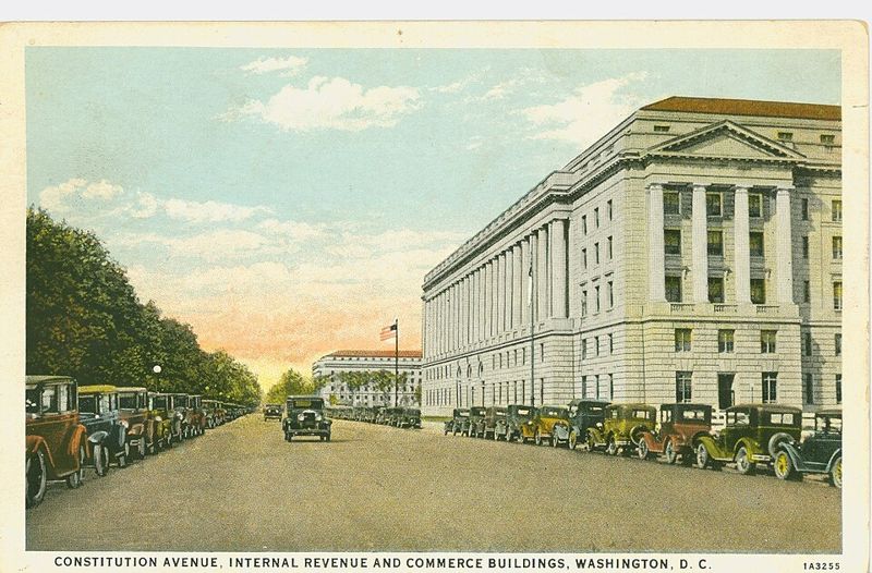 Vintage postcard of the Internal Revenue Service building on Constitution Avenue in Washington, D.C.