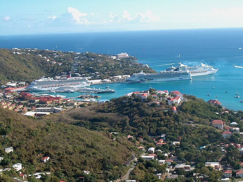 Cruise ships docked in Charlotte Amalie Harbor on St. Thomas, U.S. Virgin Islands