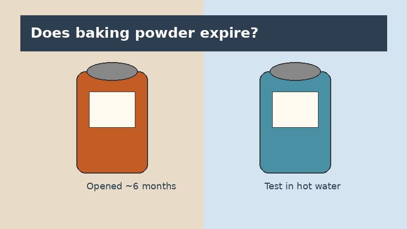 Baking powder canisters illustrating shelf life and leavening potency