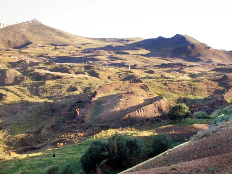 The boat-shaped Durupinar formation in a grassy valley near Mount Ararat, Turkey