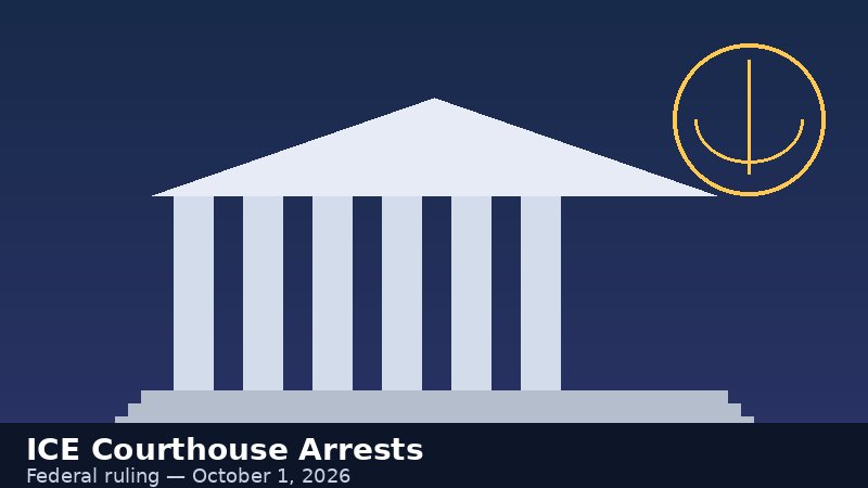 Courthouse illustration for federal ICE courthouse arrest policy ruling, October 2026