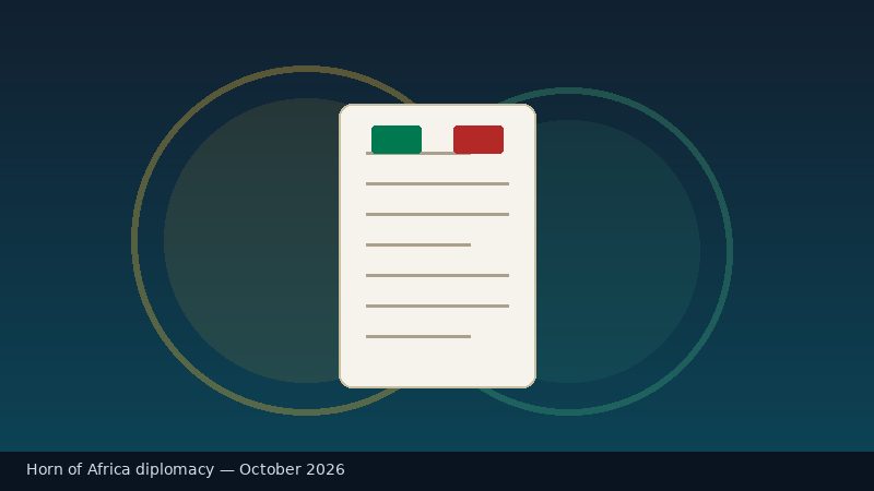 Abstract illustration of a diplomatic document for Ethiopia–Eritrea embassy closure, October 2026