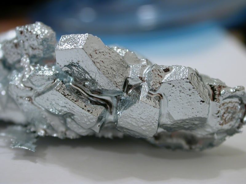 Silvery crystals of the metal gallium