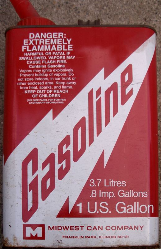 A gasoline can, a common gallon container