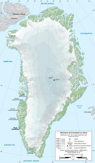 Map of the Greenland ice sheet thickness