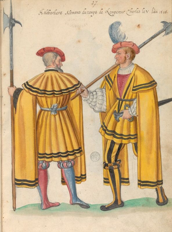 16th-century engraving of a soldier holding a halberd