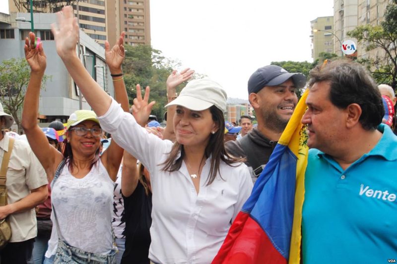 María Corina Machado leading an opposition protest in Venezuela