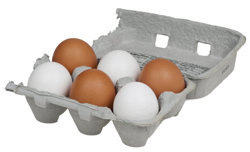 Six-pack carton of brown chicken eggs
