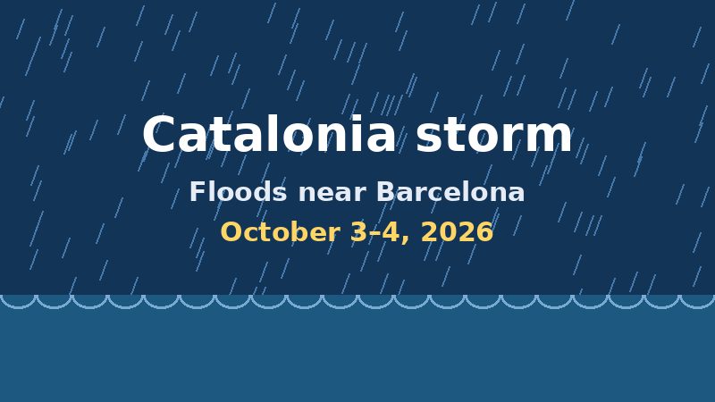 Title graphic reading Catalonia storm, floods near Barcelona, October 3–4, 2026